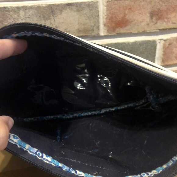 Vera Bradley Navy Canvas Cosmetic Bag With Zipper Closure Outside Pocket - Picture 3 of 7